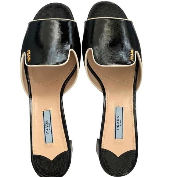 Prada black slip on flats mules logo designer career trendy size 40. US size 10 - Picture 1 of 10